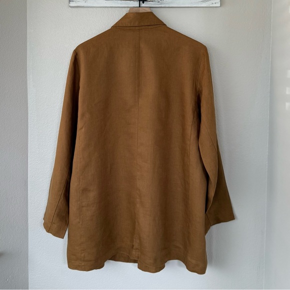 EILEEN FISHER L NEW Organic Linen Open Front Long Blazer in Bronze Office Casual - Picture 5 of 12